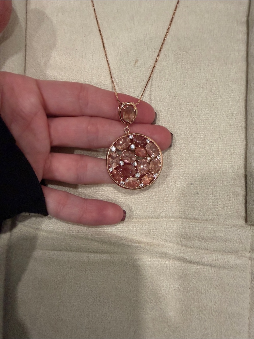 14k Rose Gold Diamond Necklace (18”) and Sun Stone Necklace - all natural stones